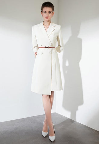 Ivory Elegance Belted Trench Dress