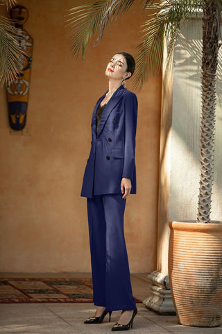 Royal Blue Double-Breasted Power Pantsuit