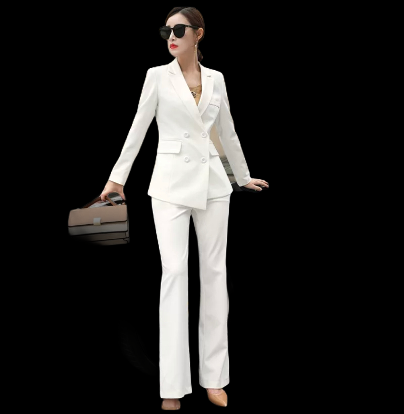 White Double Breasted Pant Suit - FashionByTeresa