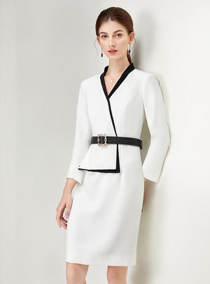 White and Black Three Quarter Skirt Suit - FashionByTeresa