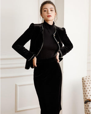 Black Peplum Jacket and Skirt Set - FashionByTeresa