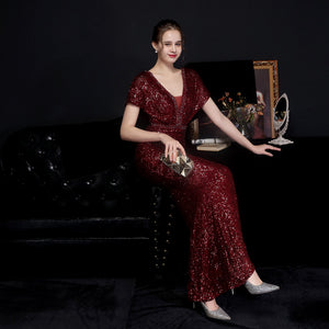 Beaded Collar Trumpet Formal Evening Dress - FashionByTeresa