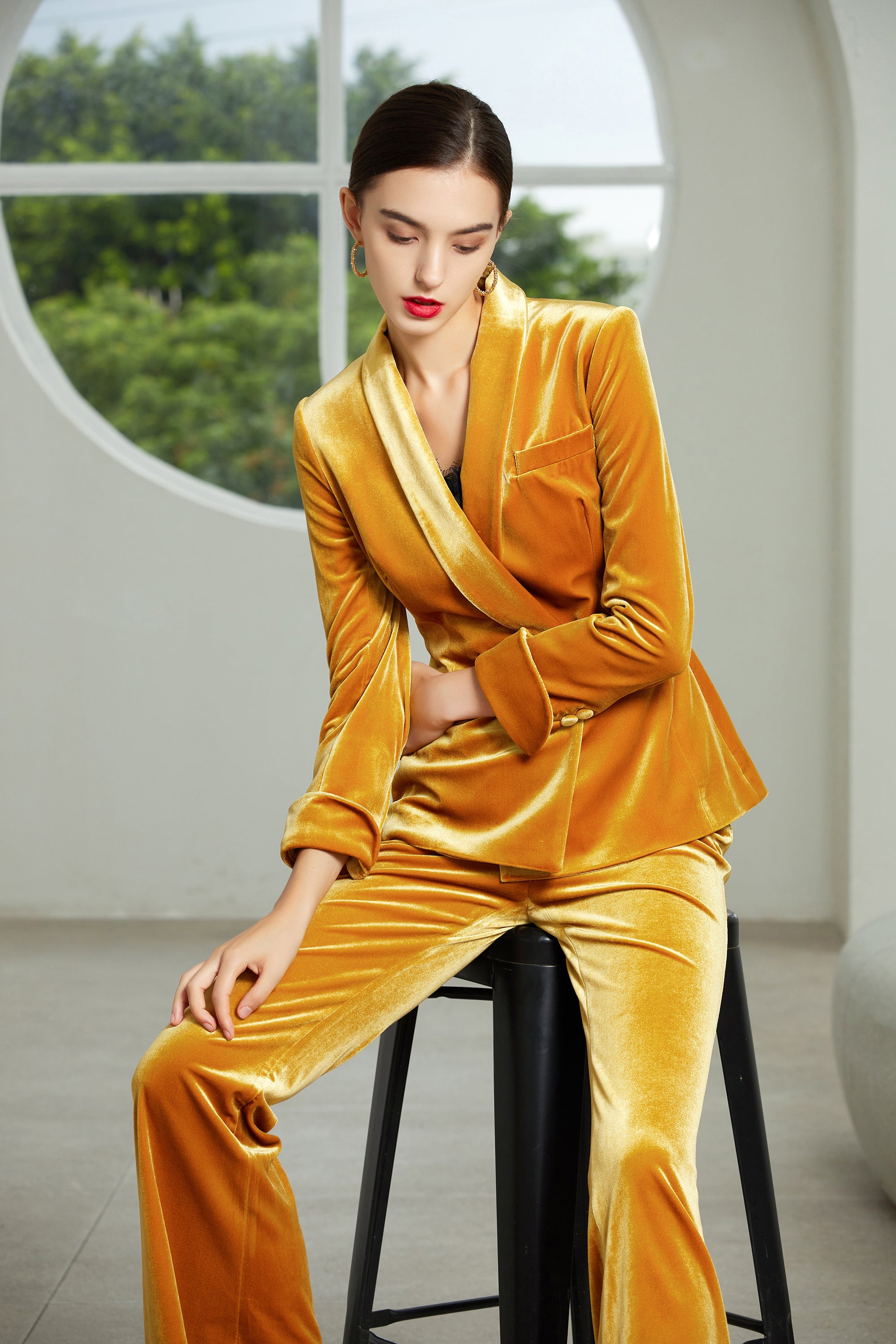 Velvet Jacket Pants Set Women  Gold Velvet Suit Jacket Female