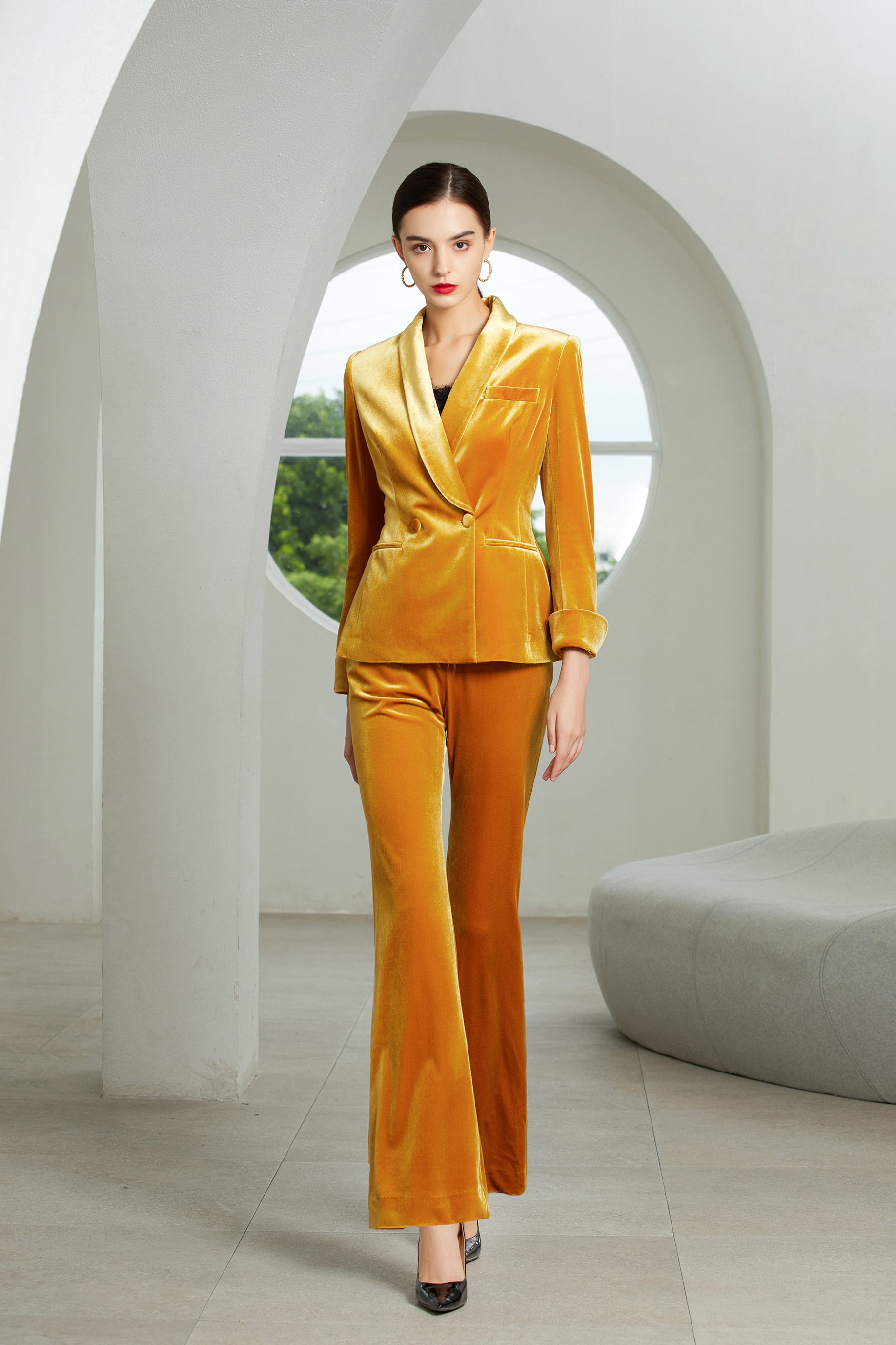 Amazon.com: Kelsiop Yellow Suit Femininity Career Interview Long-Sleeved Suit  Pants Work Wear : Clothing, Shoes & Jewelry