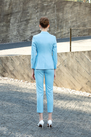 Blue V Neck Pantsuit Blazer - FashionByTeresa