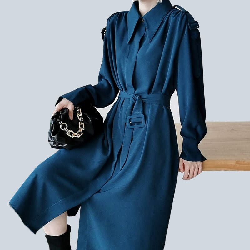 English Style Long Sleeve Belted Midi Dress - FashionByTeresa
