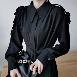 English Style Long Sleeve Belted Midi Dress - FashionByTeresa