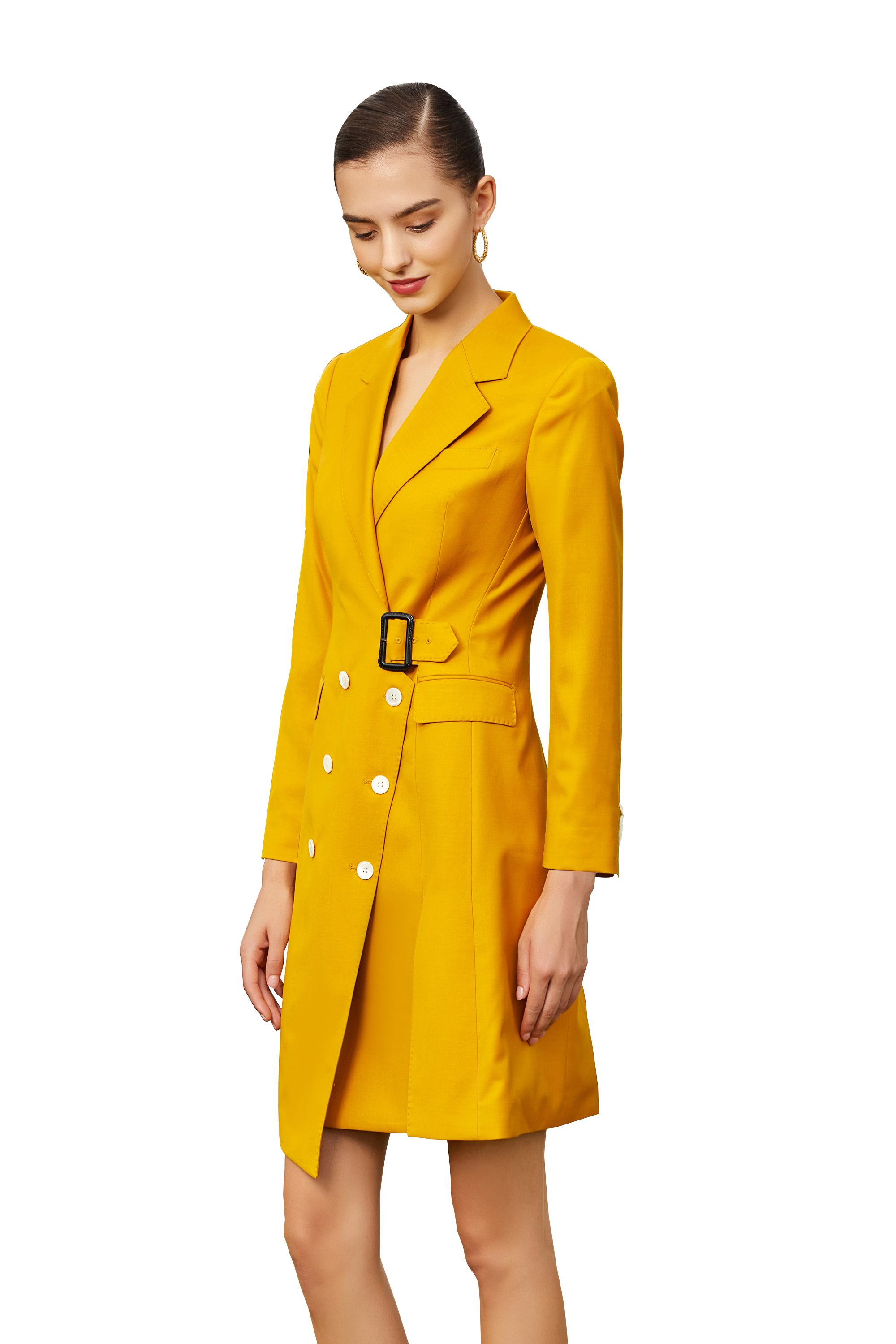 Ginger Yellow Double-breasted Coat Short Sleeve Dress - FashionByTeresa