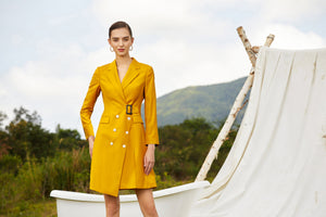 Ginger Yellow Double-breasted Coat Short Sleeve Dress - FashionByTeresa