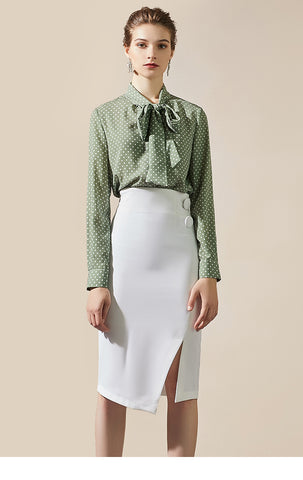 White High-waist Front Slit Midi Skirt - FashionByTeresa