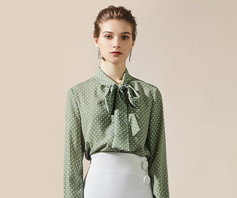 Green Western Style Lace Chiffon Polka Dot Shirt - FashionByTeresa