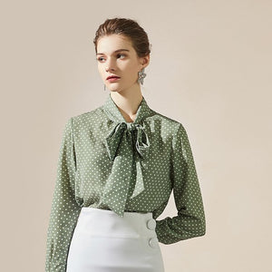 Green Western Style Lace Chiffon Polka Dot Shirt - FashionByTeresa
