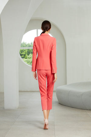Peach Double Breasted Pants Suits - FashionByTeresa