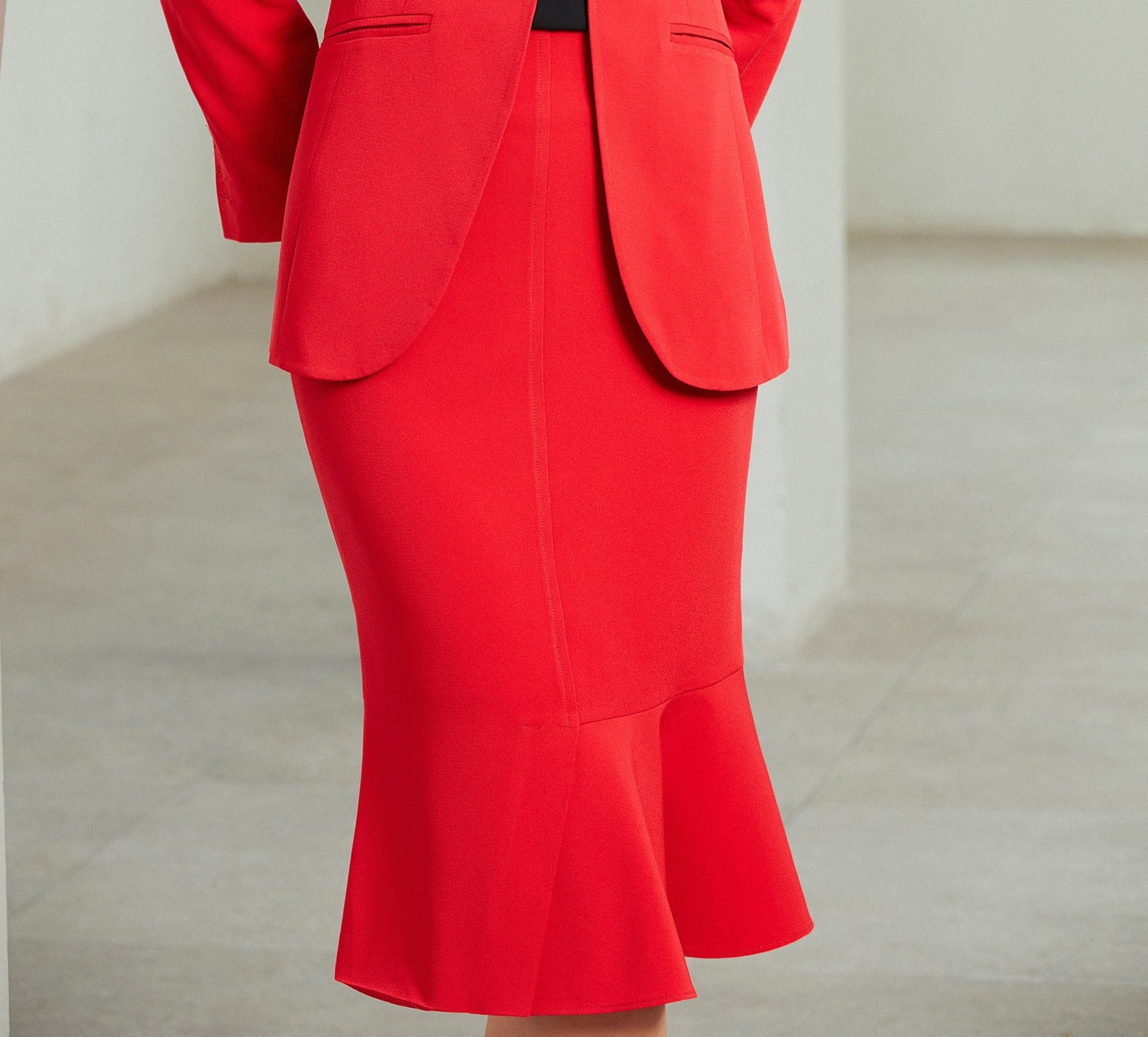 Red V-Neck Fishtail Skirt Suit, FashionByTeresa