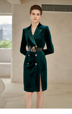 Green Velvet Double Breasted Dress - FashionByTeresa