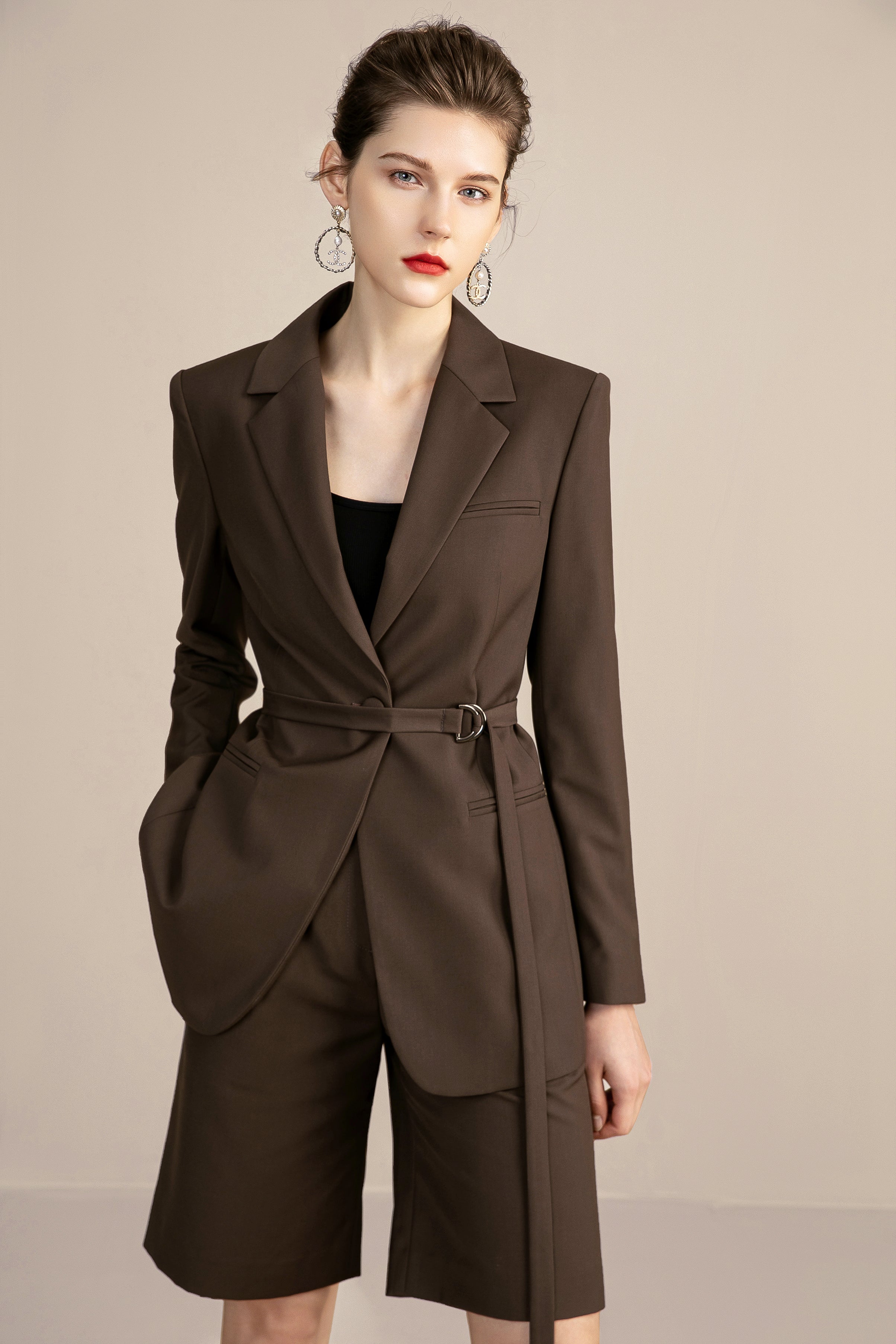 Buy Coffee Brown Blated Blazer and Short Suits Online For Women S / Coffee