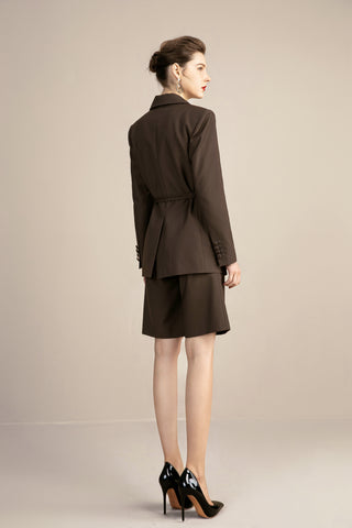 V Neck Belted Blazer and Short Skirts - FashionByTeresa