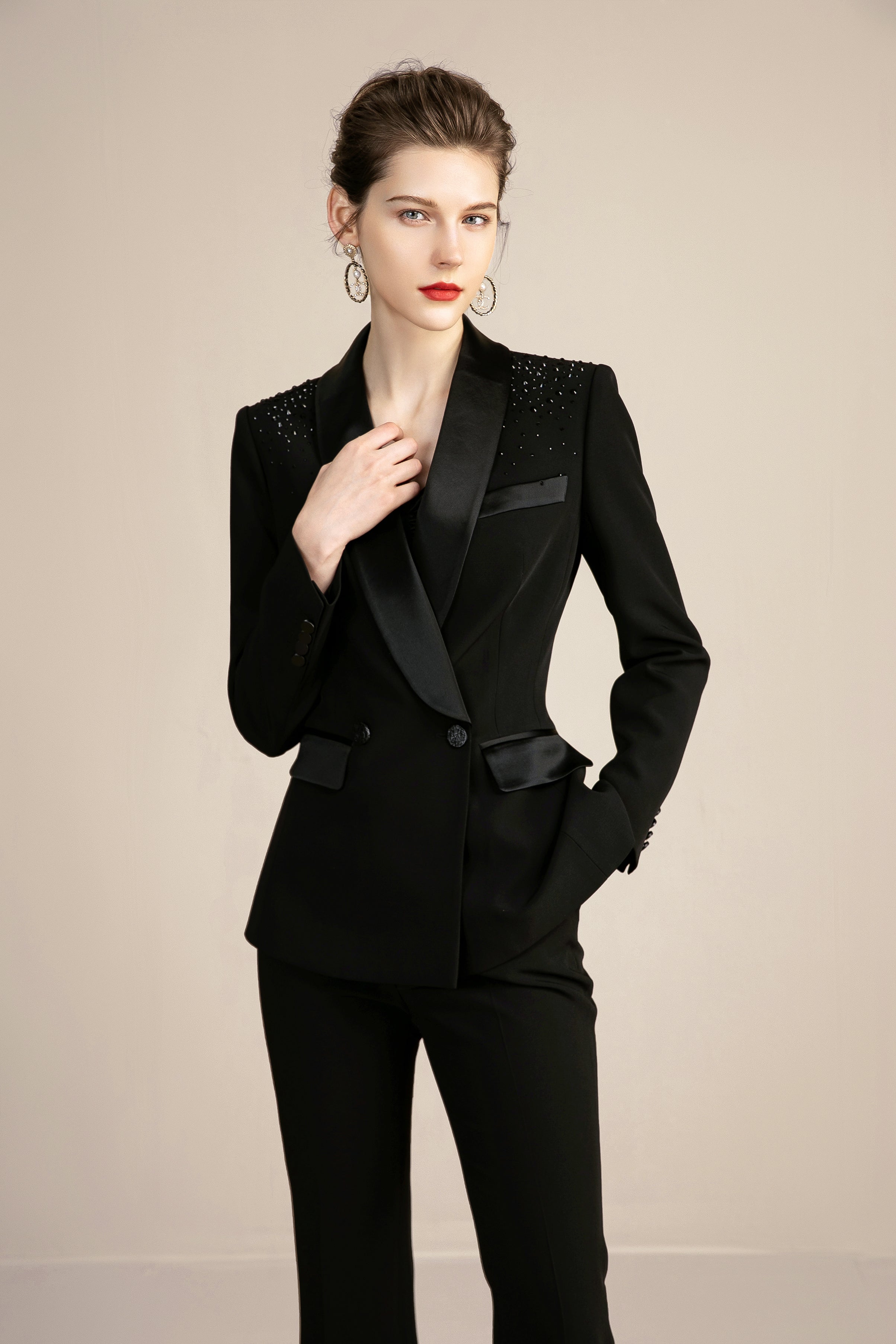 Black Pantsuit for Women, Black Formal Suit Set for Women, Black