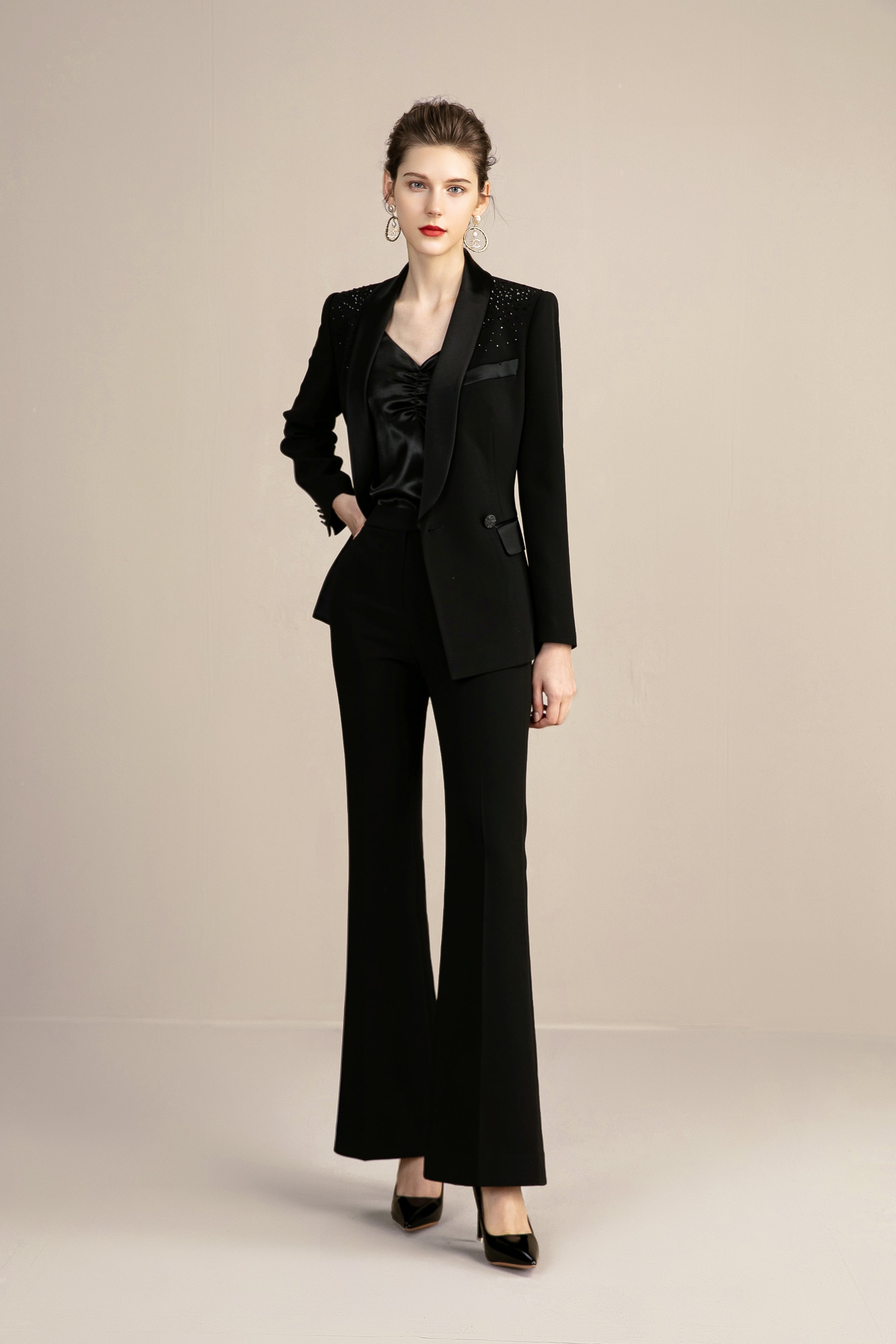 women dress pant suits Tuxedo Wide Leg Formal Pant Suits