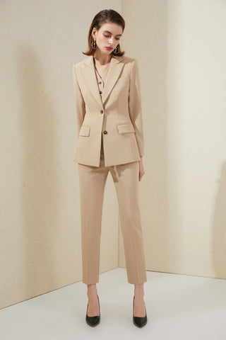 Khaki Three pcs Business Pant Suits - FashionByTeresa
