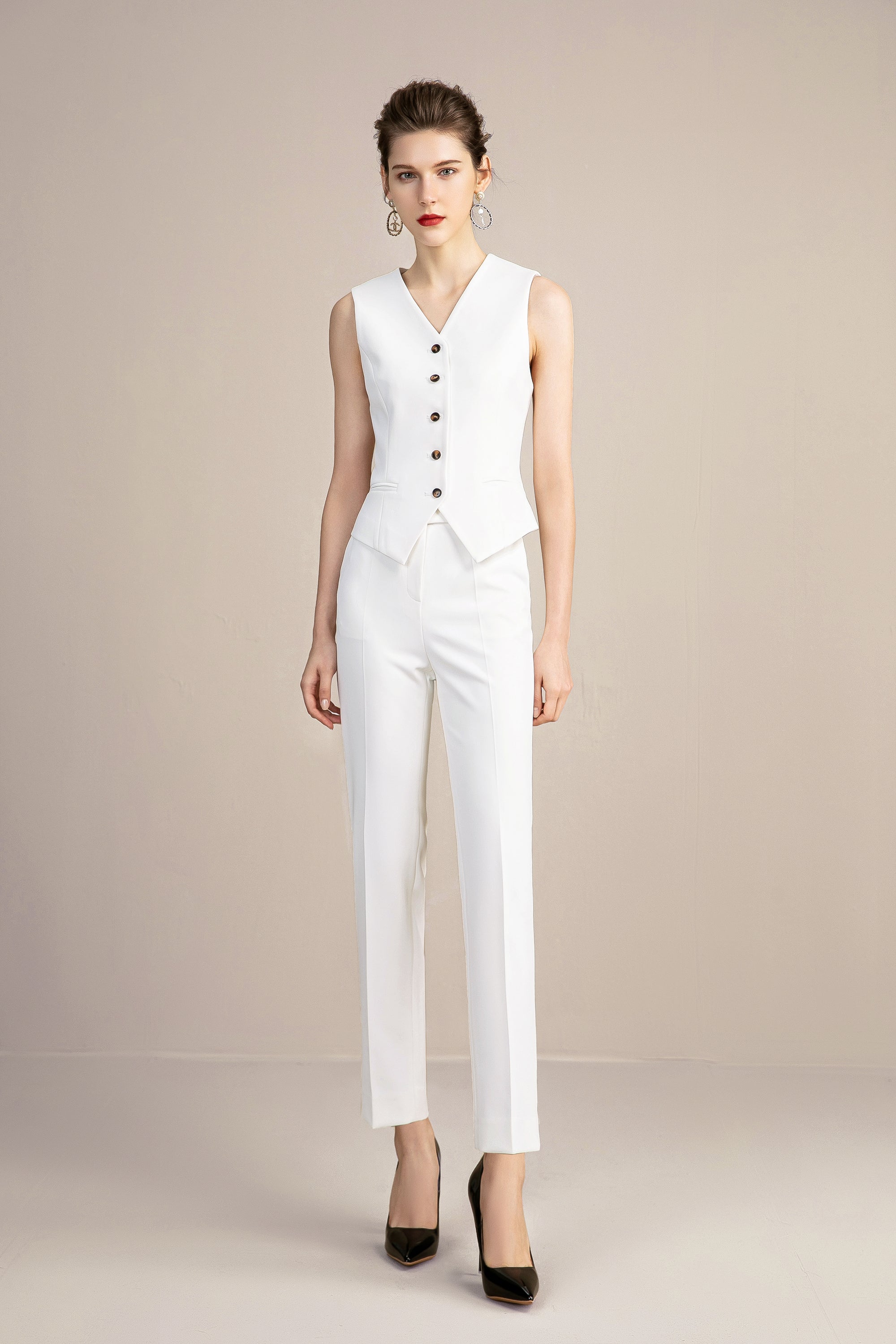 Three Pcs White Pants Suits - FashionByTeresa