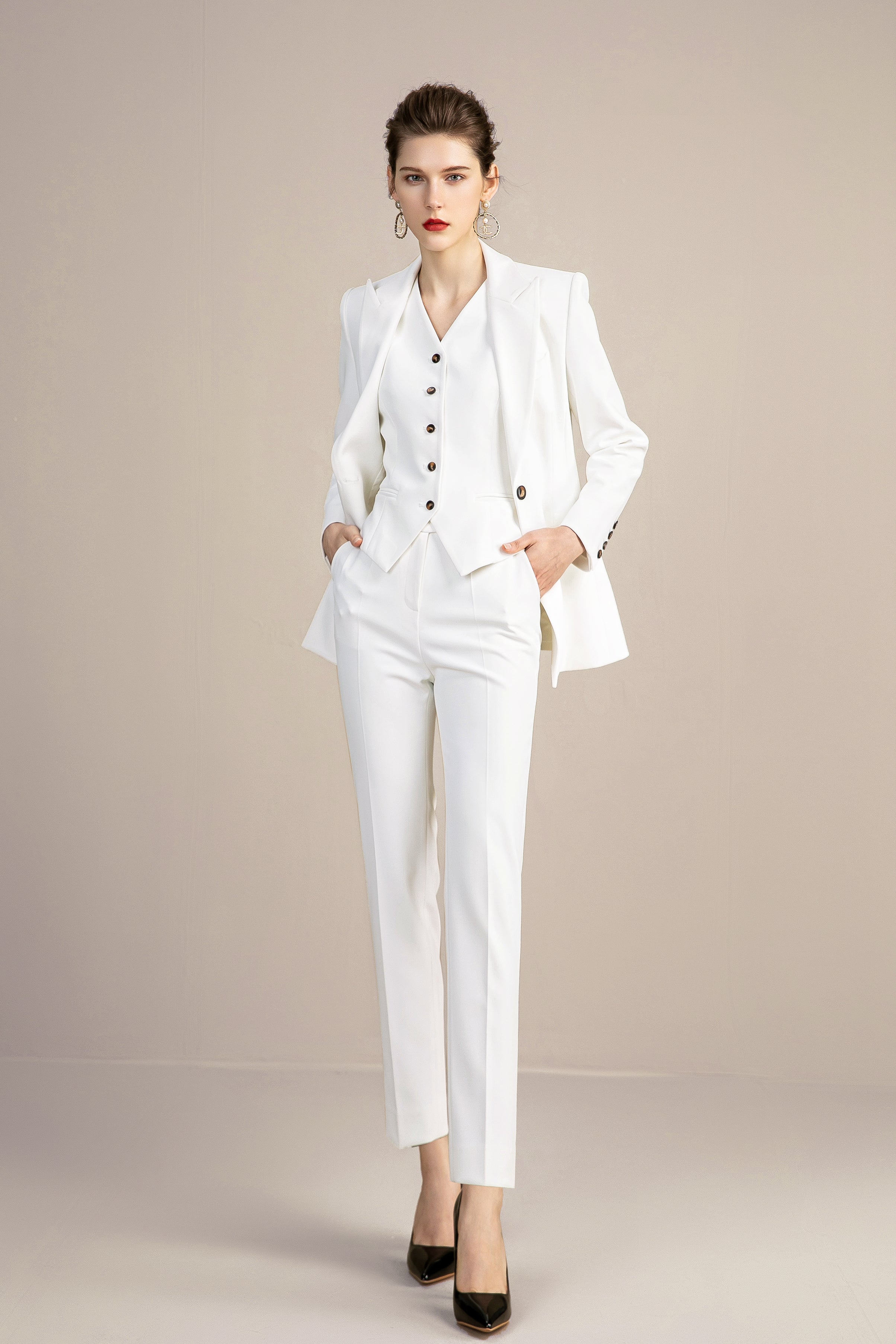 Women's Three Piece Pant Suit | White Pant Suits Online FashionByTeresa Women's Three Piece Pant Suit | White Pant Suits Online FashionByTeresa