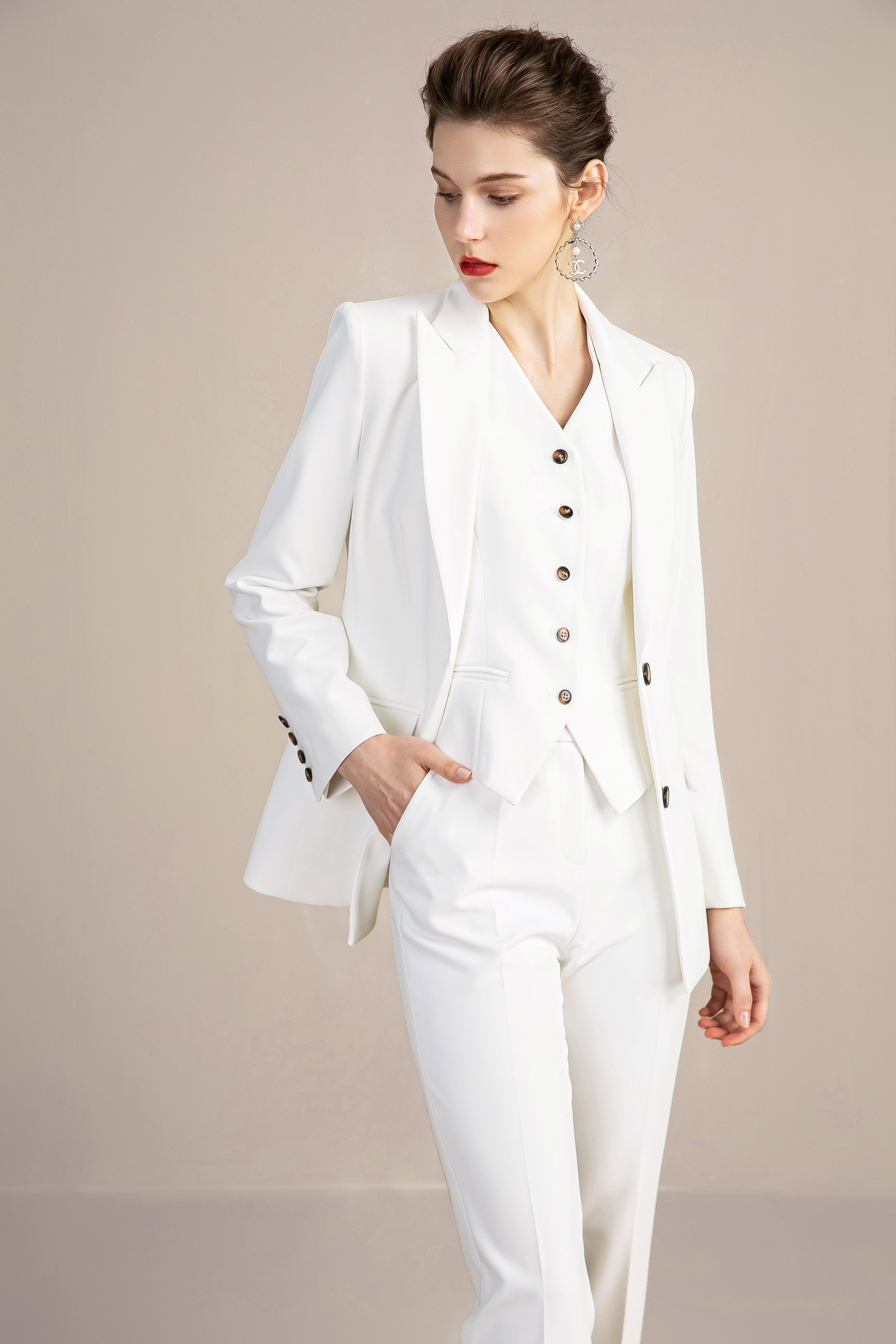 Women's Church Wardrobe Wedding Occasions White 3PC Pant suit