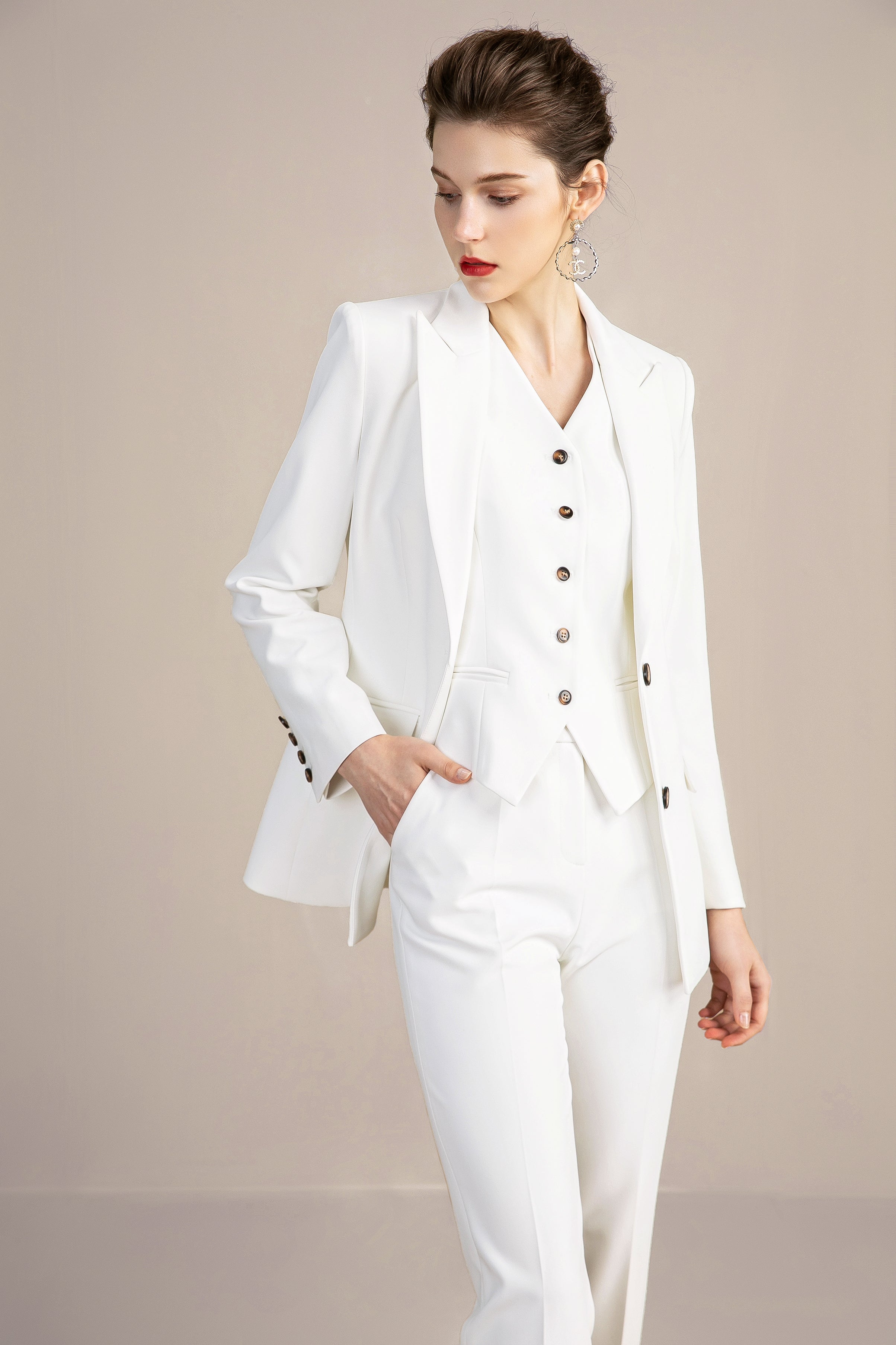 Women's Three Piece Pant Suit | White Pant Suits Online XS / White / Blazer Women's Three Piece Pant Suit | White Pant Suits Online XS / White / Blazer