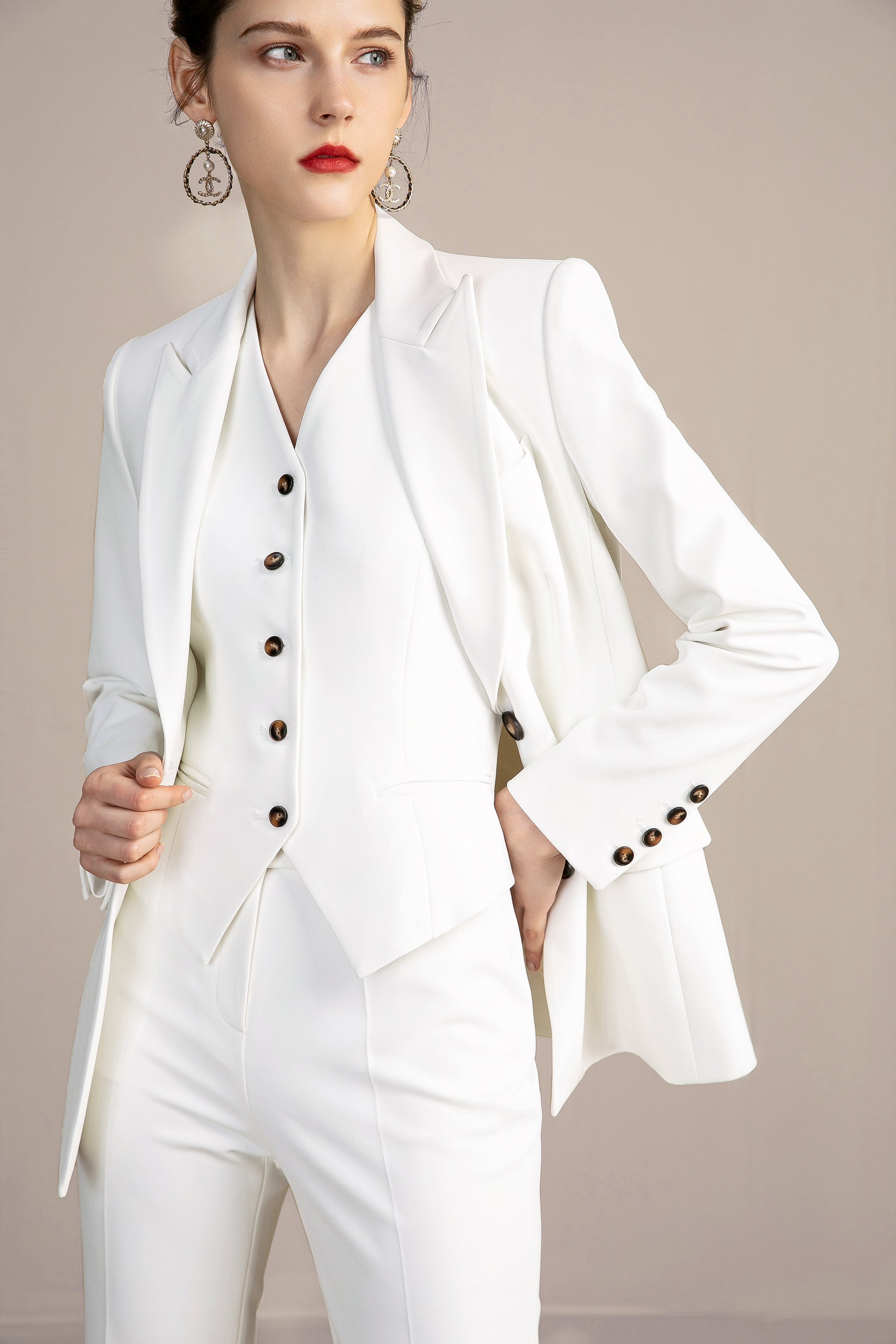 Women's Three Piece Pant Suit | White Pant Suits Online | FashionByTeresa