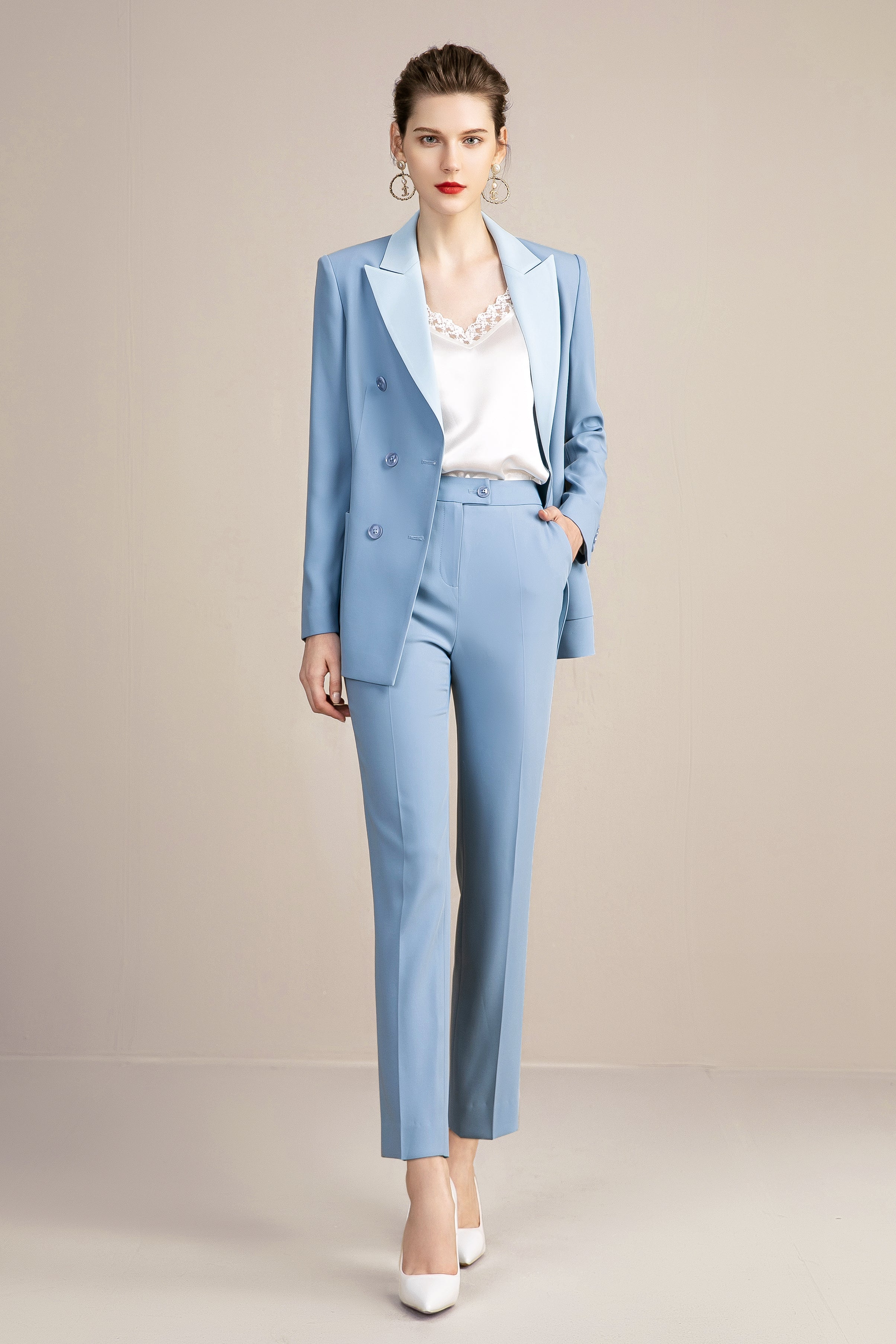 Buy Light Blue Formal Tuxedo Pant Suits Online for Women L / Blue Buy Light Blue Formal Tuxedo Pant Suits Online for Women L / Blue