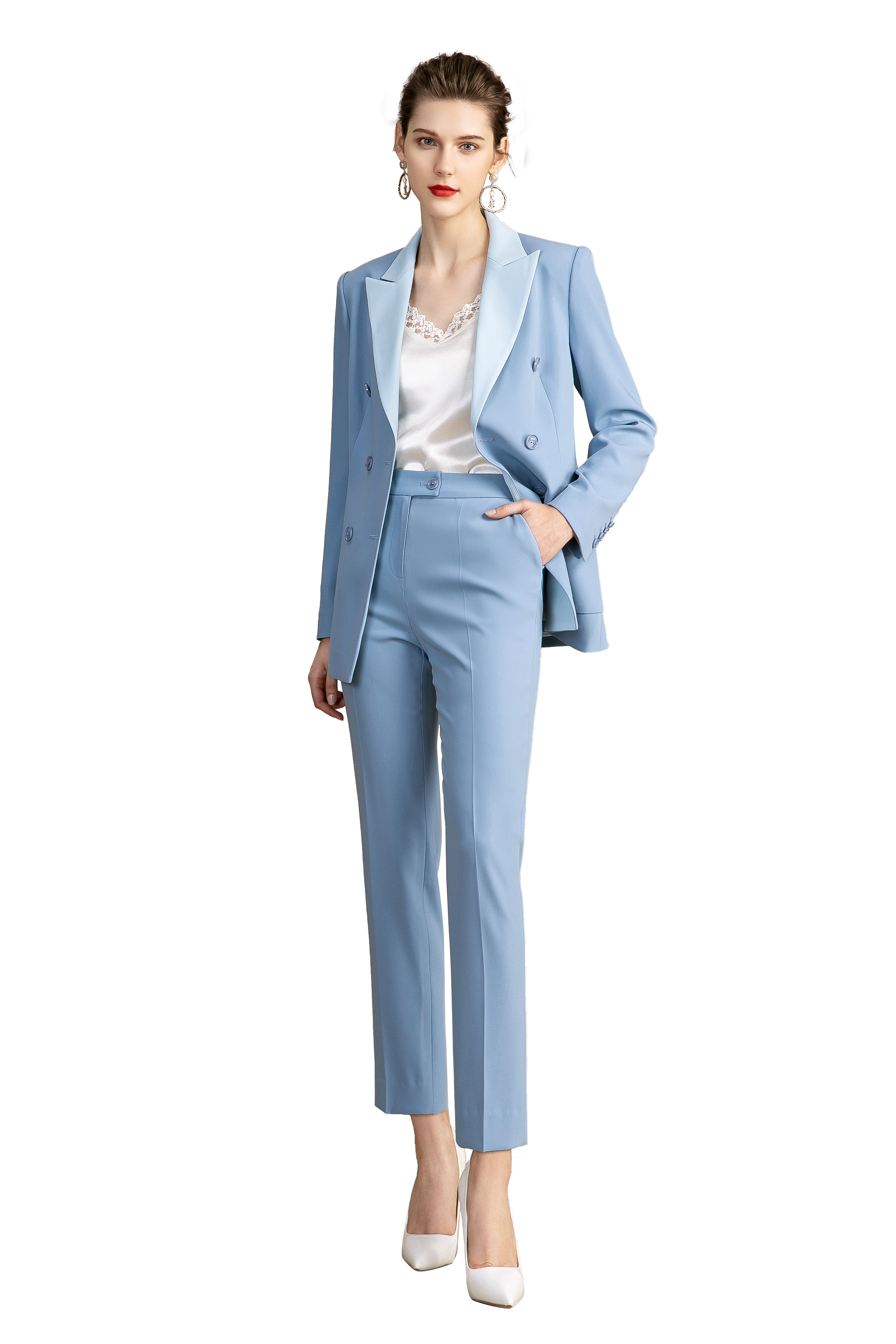Buy Light Blue Formal Tuxedo Pant Suits Online for Women – FashionByTeresa