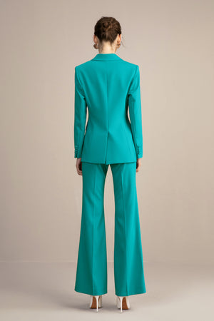Green and Apricot Double Breasted Wide Leg Pantsuit Set - FashionByTeresa