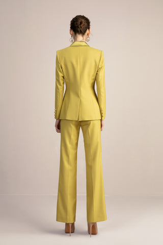 Olive Yellow Tuxedo Double Breasted Pantsuit - FashionByTeresa