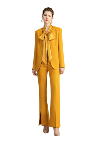 Yellow Blazer Blouse and Pant Suit Set - FashionByTeresa