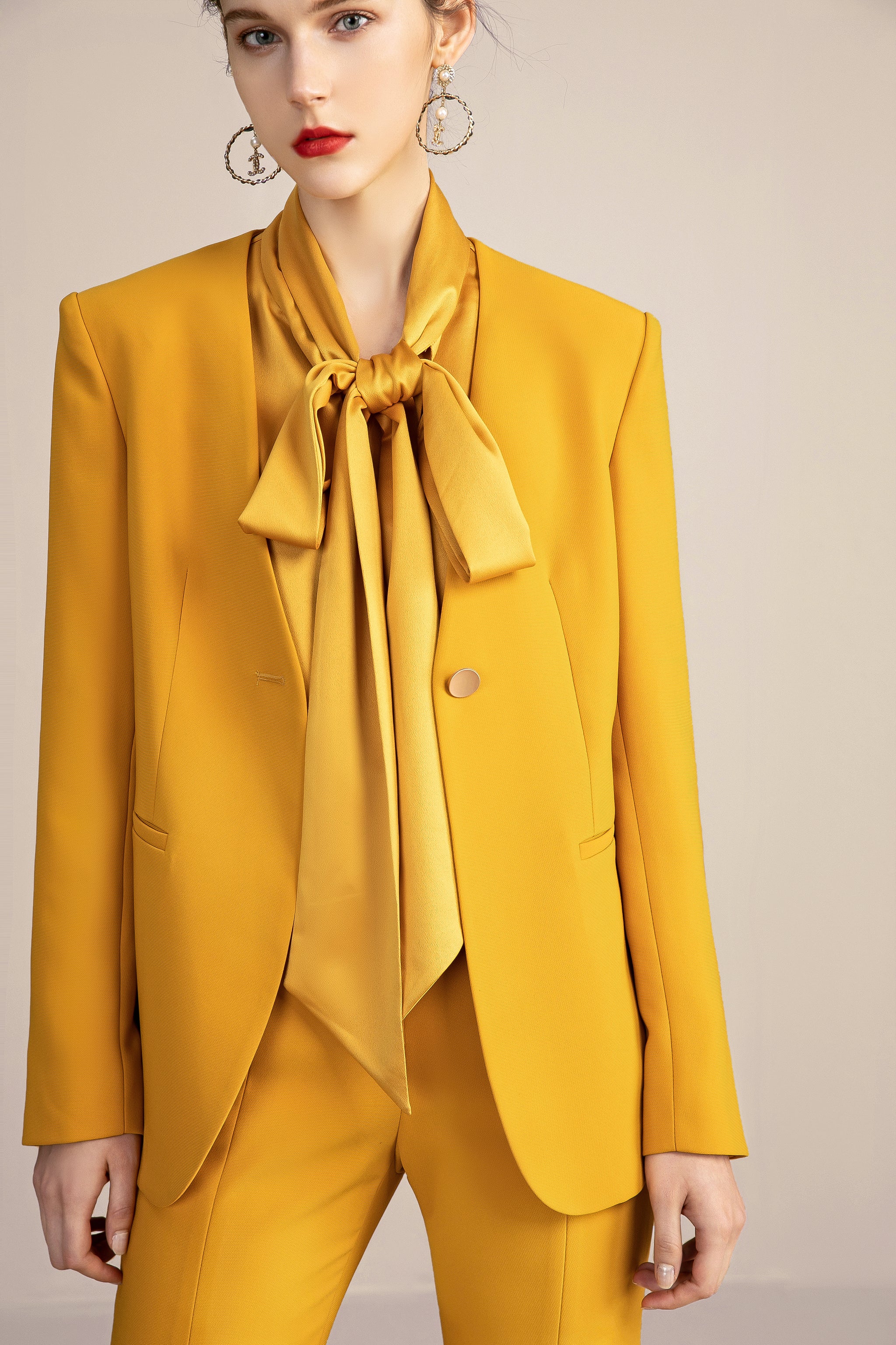 Yellow Blazer Blouse and Pant Suit Set | FashionByTeresa
