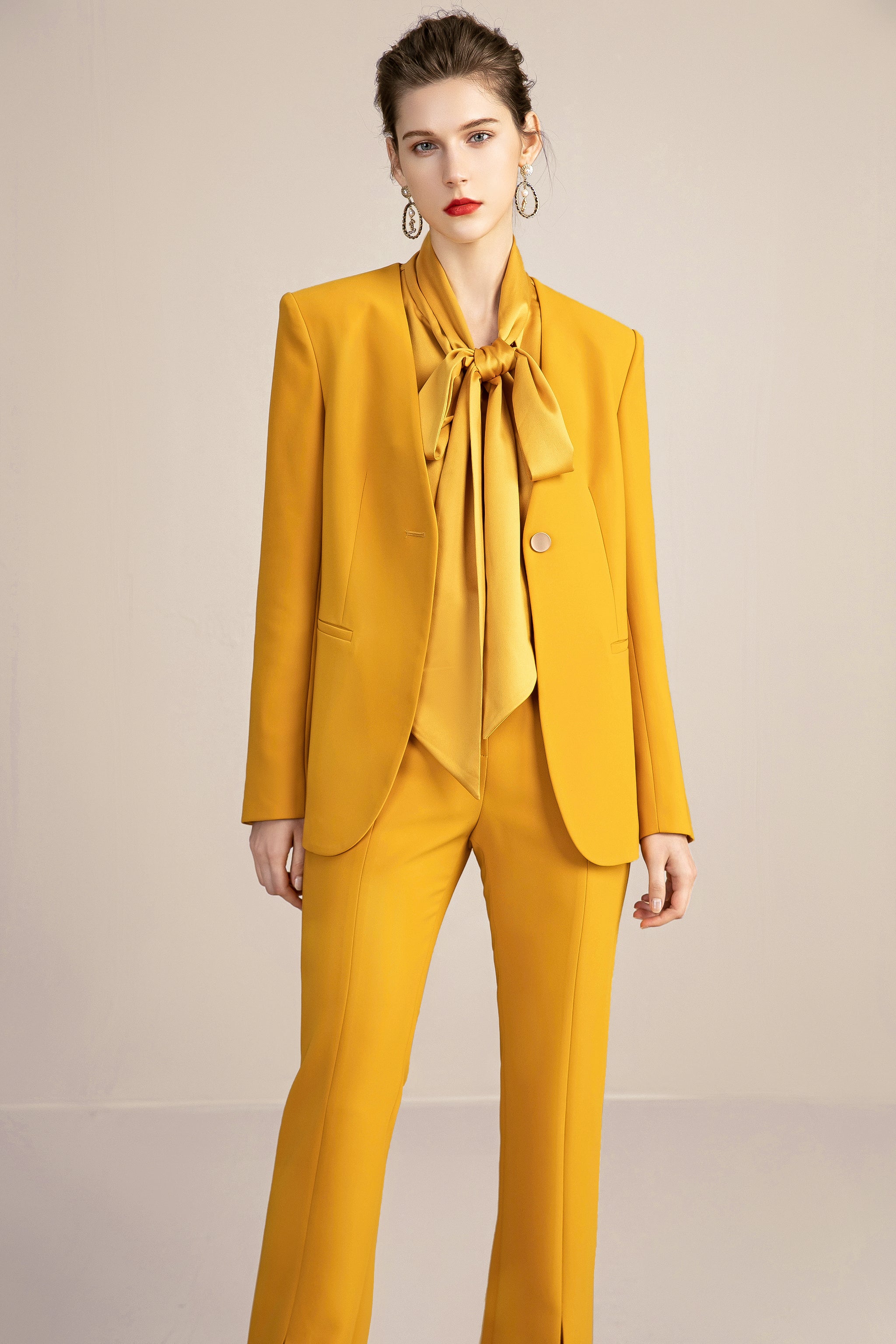 Yellow Blazer Blouse and Pant Suit Set | FashionByTeresa