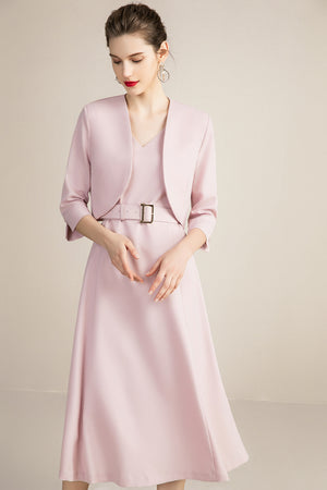 Two Piece Pink Blazer Dress Set - FashionByTeresa