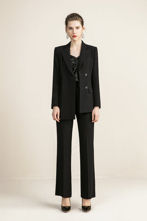 Black V-neck Wide Leg Double Breasted Pantsuits - FashionByTeresa