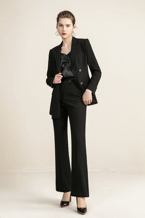 Black V-neck Wide Leg Double Breasted Pantsuits - FashionByTeresa