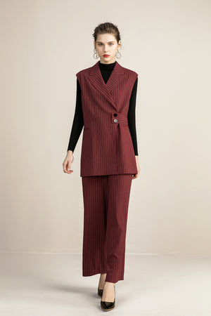 Red Pinstripes Pant Suit - FashionByTeresa