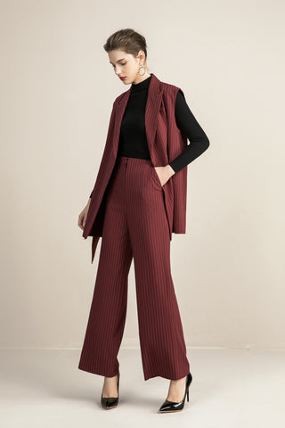 Red Pinstripes Pant Suit - FashionByTeresa