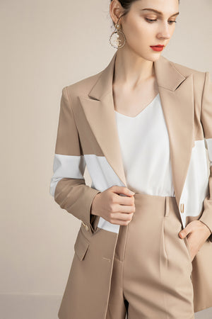 Khaki Color Block Blazer and Short Suits - FashionByTeresa