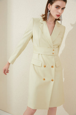 Elegant V-Neck Off White DoubleBreasted Shirt Dress - FashionByTeresa