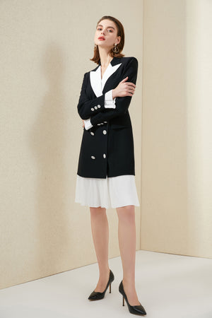 Black and White Sailor Collar DoubleBreasted Shirt Dress - FashionByTeresa