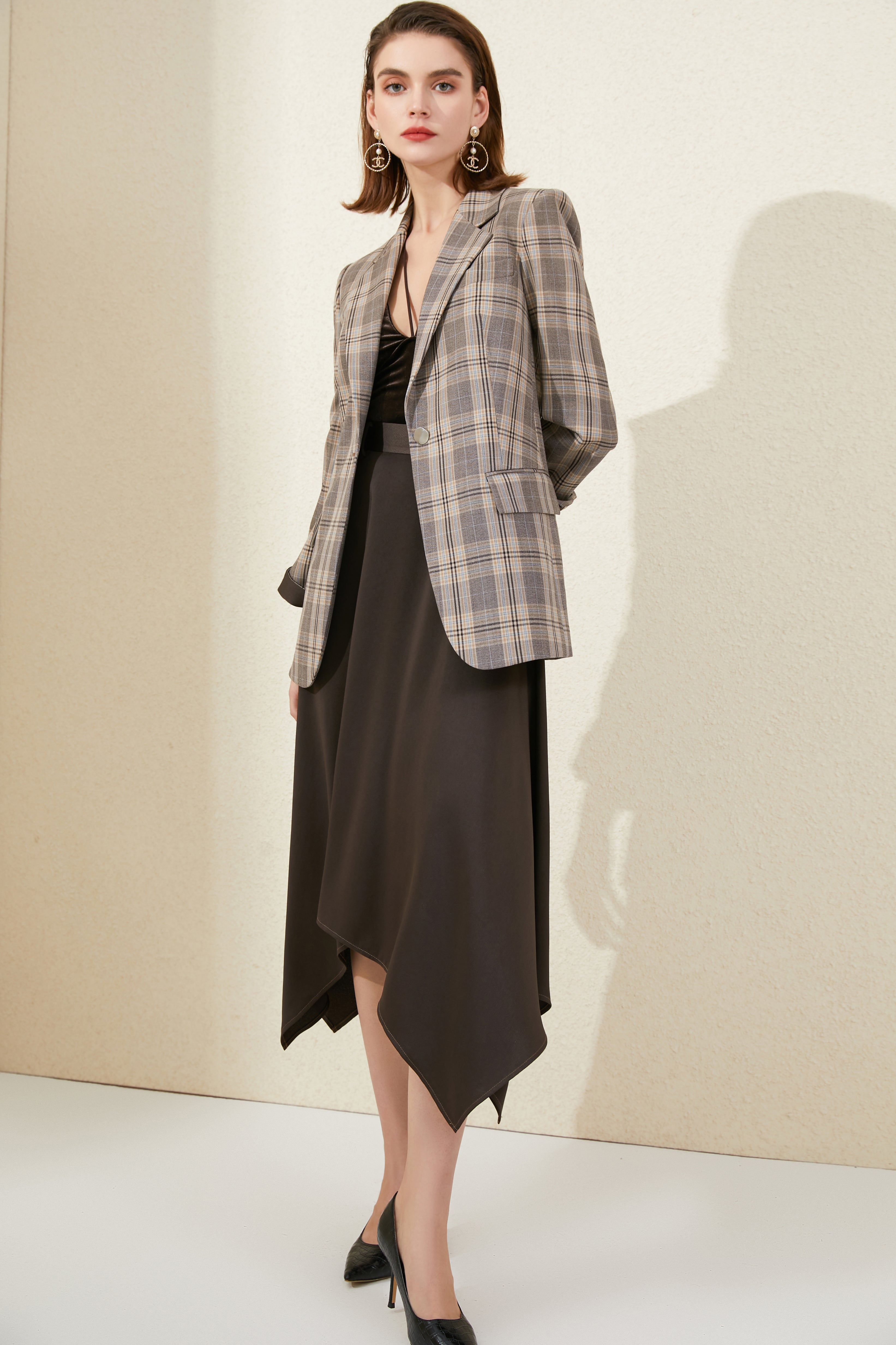Classic Brown Plaid Blazer Skirt Suit | FashionByTeresa M Classic Brown Plaid Blazer Skirt Suit | FashionByTeresa M