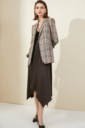 Classic Brown Plaid Blazer Skirt Suit - FashionByTeresa