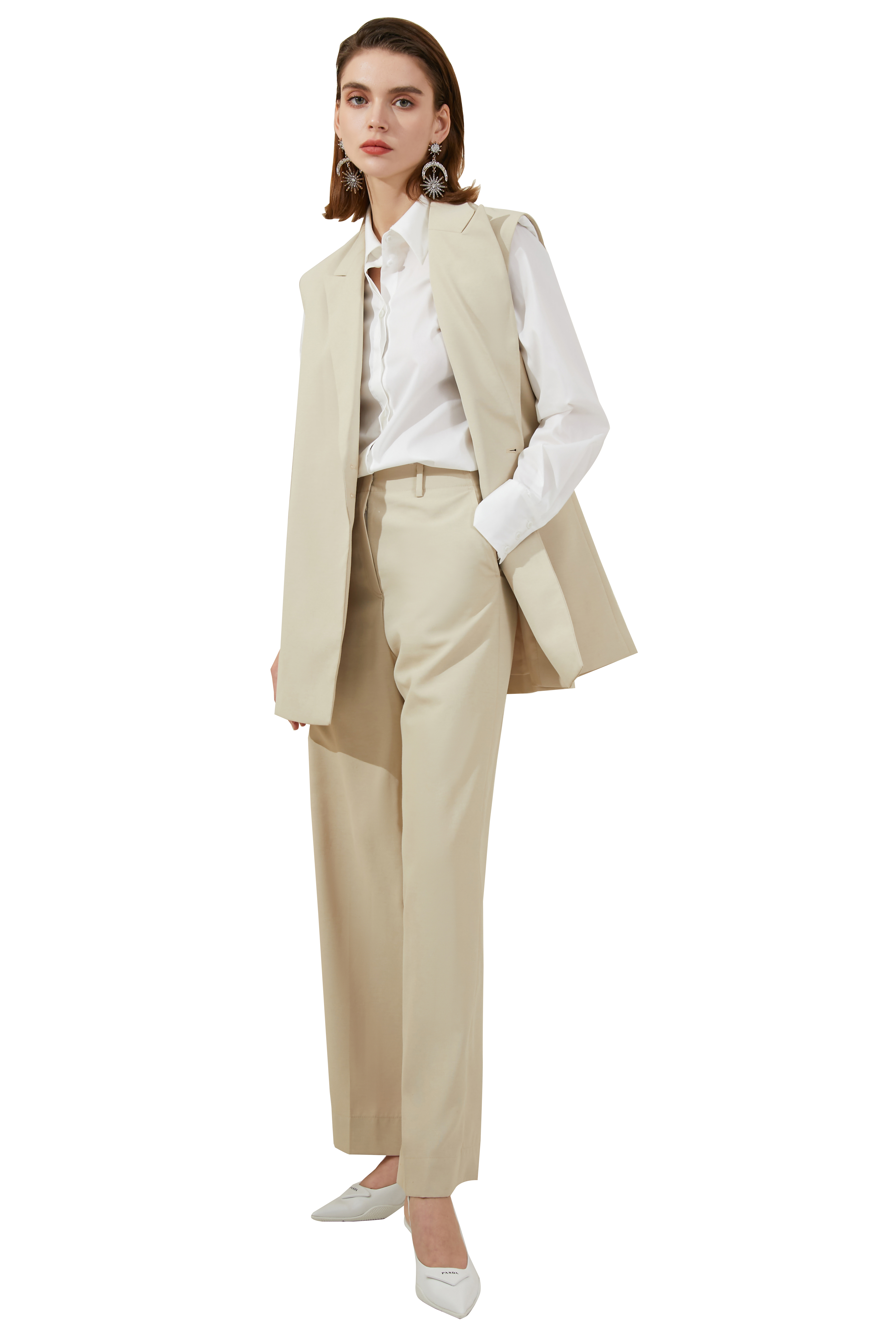 Beige Loose Fit Vest and Pants Two Piece Set - FashionByTeresa