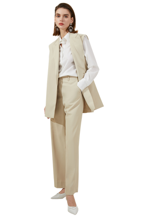 Beige Loose Fit Vest and Pants Two Piece Set - FashionByTeresa