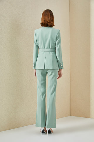 Mint Green V-neck Blazer Pantsuit - FashionByTeresa