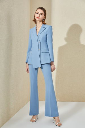 Light Blue V-neck Blazer Pantsuit - FashionByTeresa
